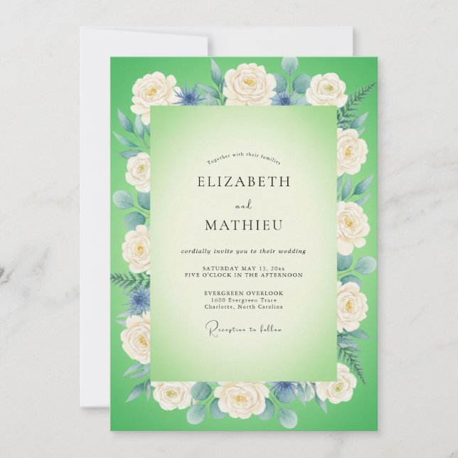 Invitation Mariage au pétale d'azure vert citron (Devant)