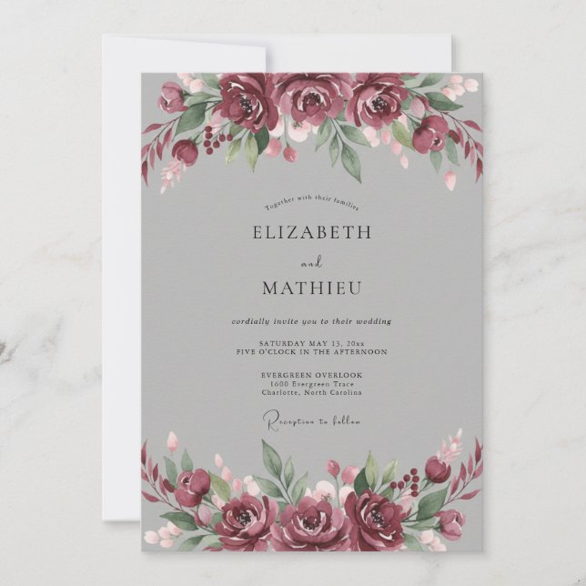 Invitation Mariage au pétale de baie d'ardoise (Devant)