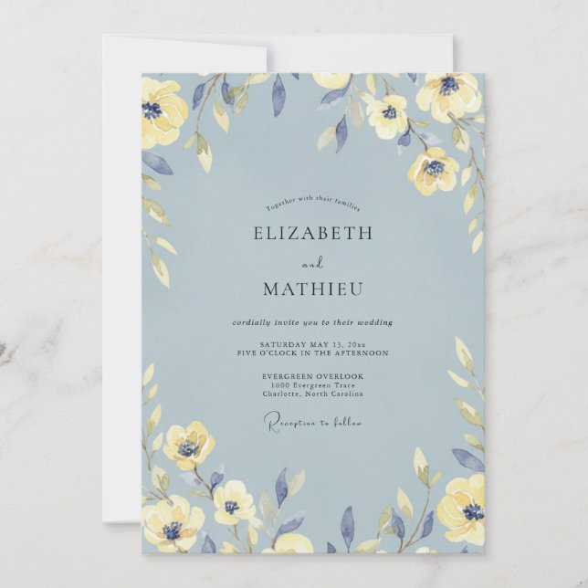 Invitation Mariage au pétale de beurre de bleuet (Devant)