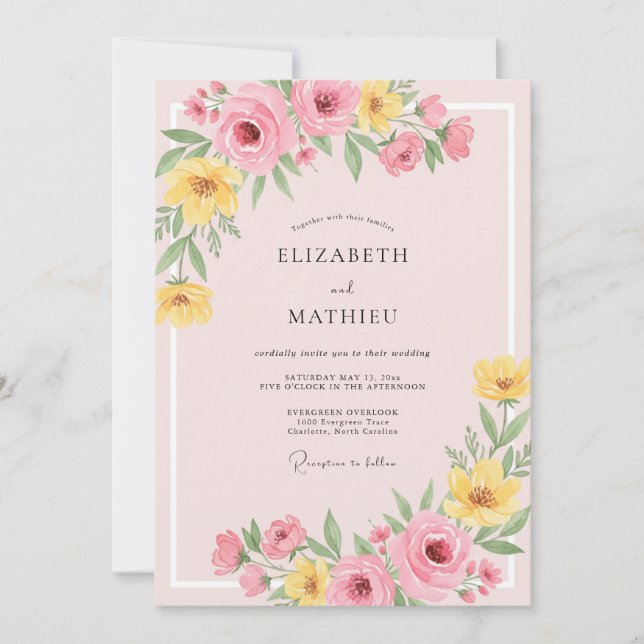 Invitation Mariage au pétale de beurre rose (Devant)
