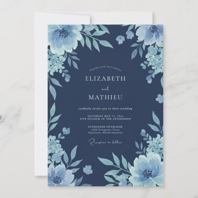 Invitation Mariage au pétale de bleuet en acier (Devant)