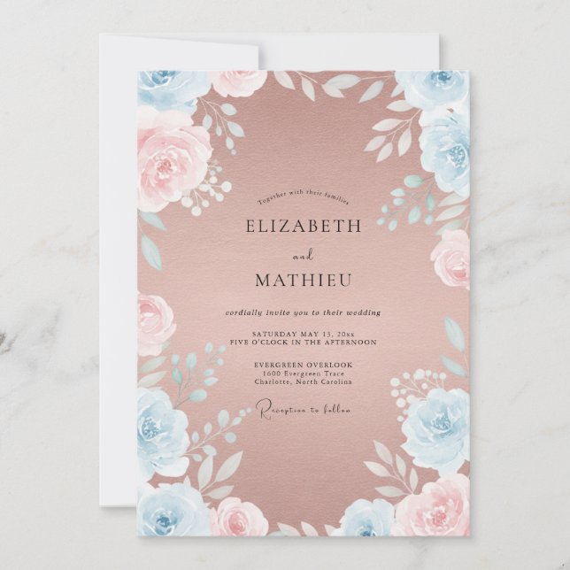 Invitation Mariage au pétale de bleuet mauve (Devant)