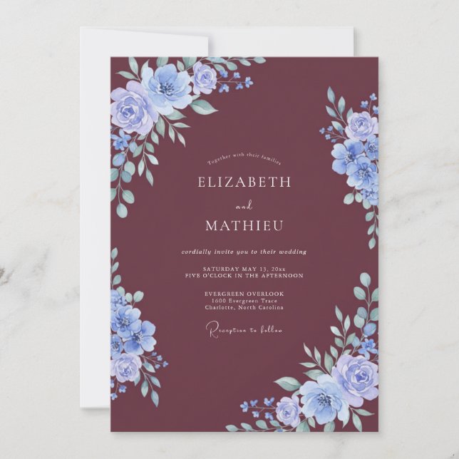 Invitation Mariage au pétale de bleuet plum (Devant)