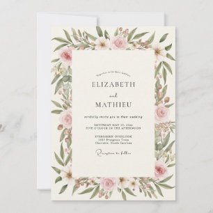 Invitation Mariage au pétale de blush d'olive