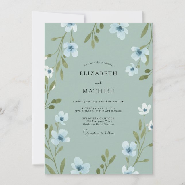 Invitation Mariage au pétale de céladon (Devant)
