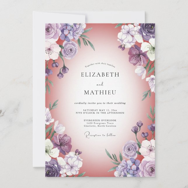 Invitation Mariage au pétale de corail lilas (Devant)