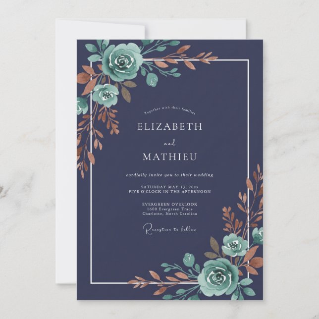Invitation Mariage au pétale de cuivre de minuit (Devant)