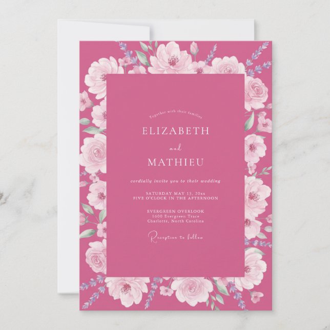 Invitation Mariage au pétale de fuchsia (Devant)