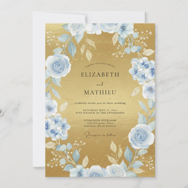 Invitation Mariage au pétale de glace doré (Devant)