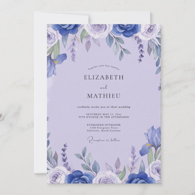 Invitation Mariage au pétale de lavande cobalt (Devant)