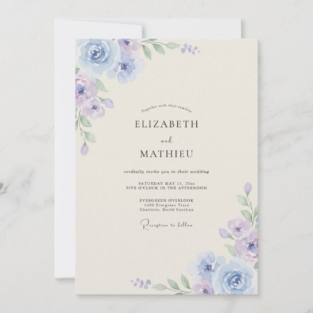 Invitation Mariage au pétale de lilas céleste (Devant)