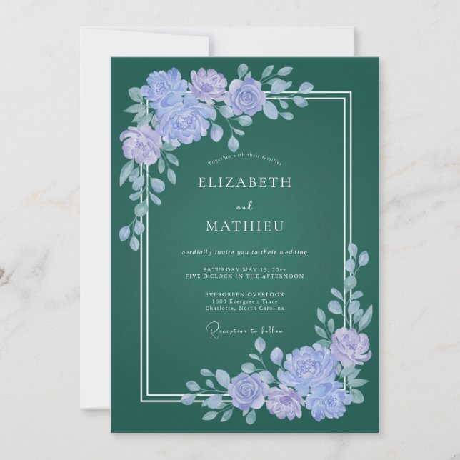 Invitation Mariage au pétale de lilas émeraude (Devant)