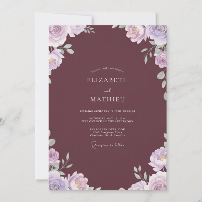Invitation Mariage au pétale de lilas mauve (Devant)