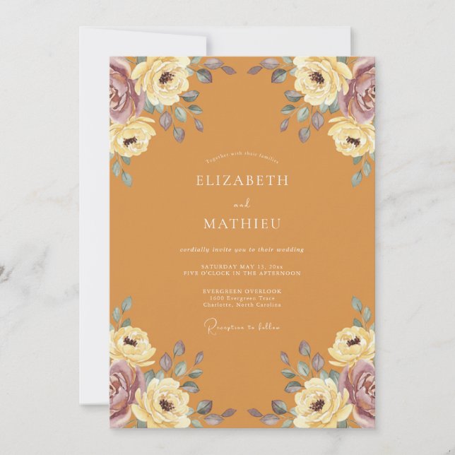 Invitation Mariage au pétale de mauve miel (Devant)