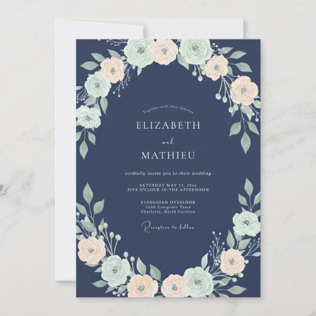 Invitation Mariage au pétale de menthe ardoise (Devant)