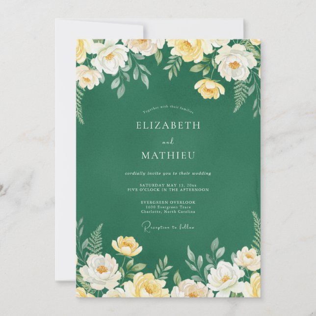Invitation Mariage au pétale de miel émeraude (Devant)