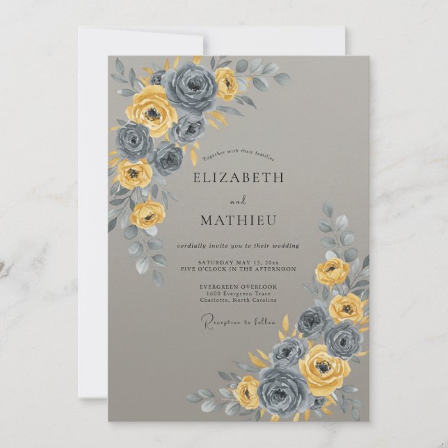 Invitation Mariage au pétale de moutarde au charbon (Devant)
