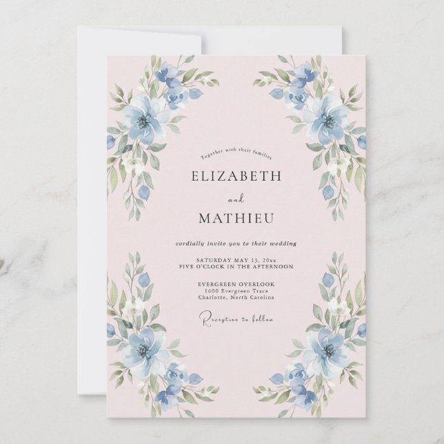 Invitation Mariage au pétale de pêche azur (Devant)