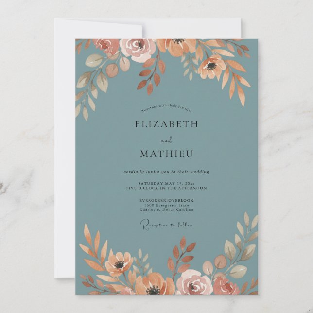 Invitation Mariage au pétale de pêche bleu ardoise (Devant)