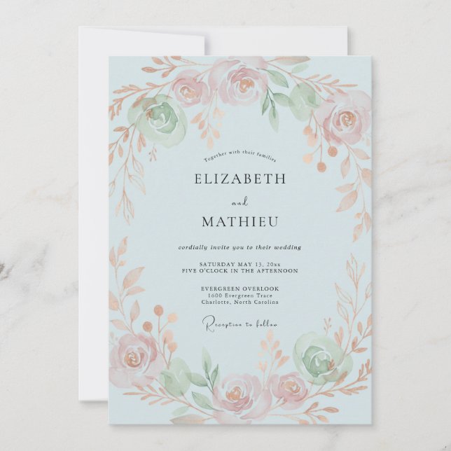 Invitation Mariage au pétale de pêche céleste (Devant)