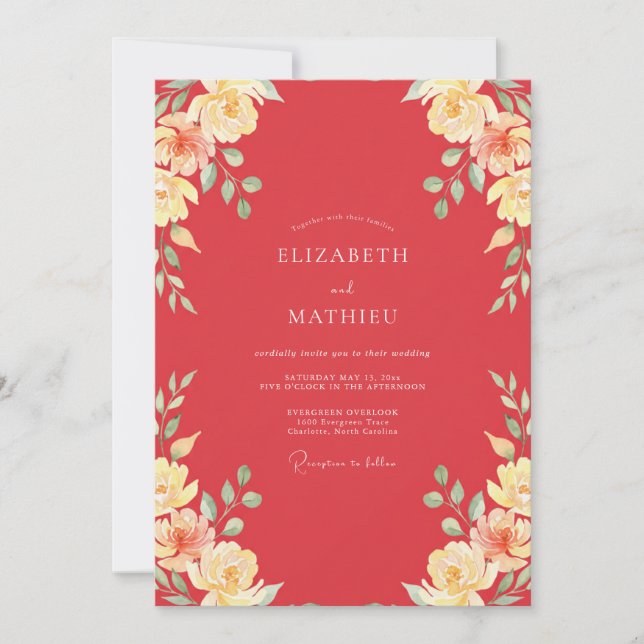 Invitation Mariage au pétale de pêche corail (Devant)