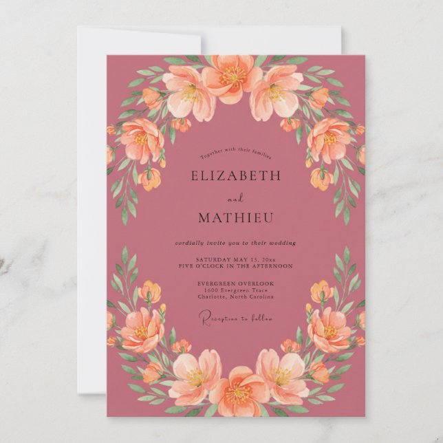 Invitation Mariage au pétale de pêche mauve (Devant)