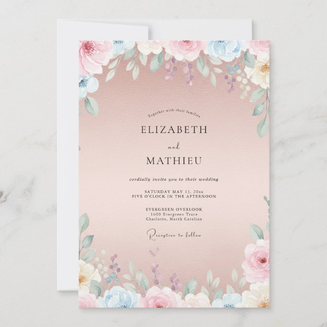 Invitation Mariage au pétale de pêche poussiéreux (Devant)