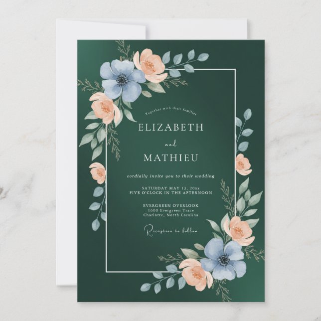 Invitation Mariage au pétale de pervenche de forêt (Devant)