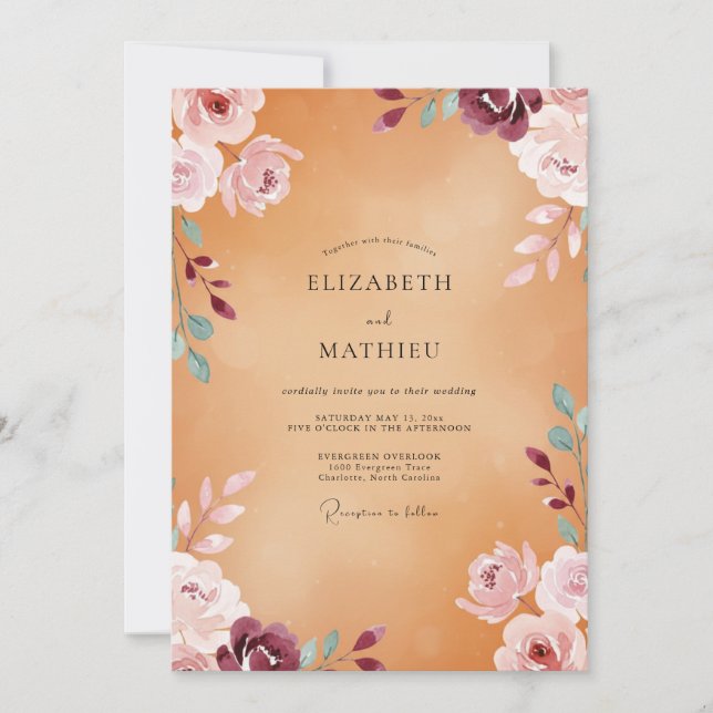 Invitation Mariage au pétale de prune ambre (Devant)