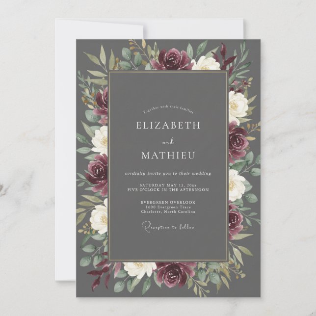 Invitation Mariage au pétale de prune au charbon (Devant)