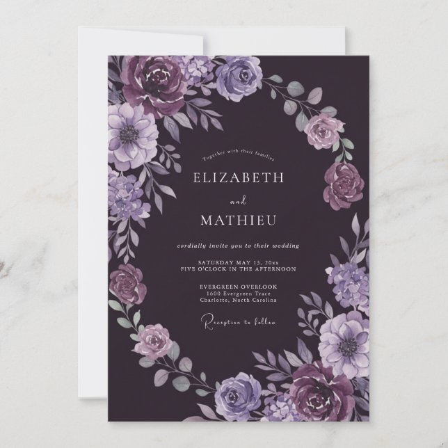Invitation Mariage au pétale de prune lunatique (Devant)