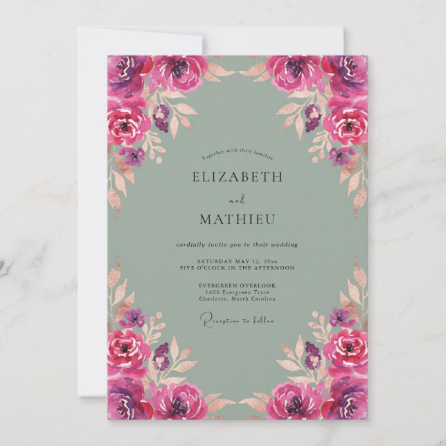 Invitation Mariage au pétale de prune magenta (Devant)