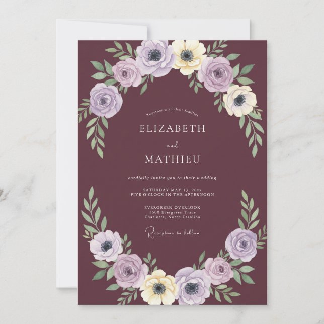 Invitation Mariage au pétale de prune terne (Devant)
