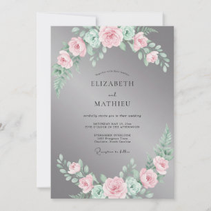 Invitation Mariage au pétale de rose ardoise