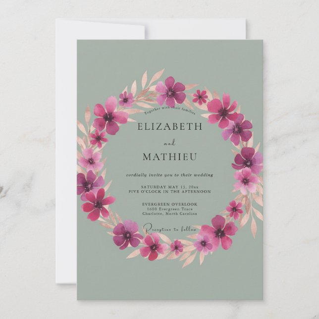 Invitation Mariage au pétale de sauge magenta (Devant)