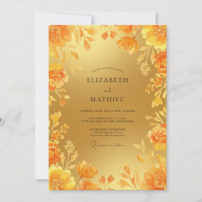 Invitation Mariage au pétale d'ocre doré (Devant)
