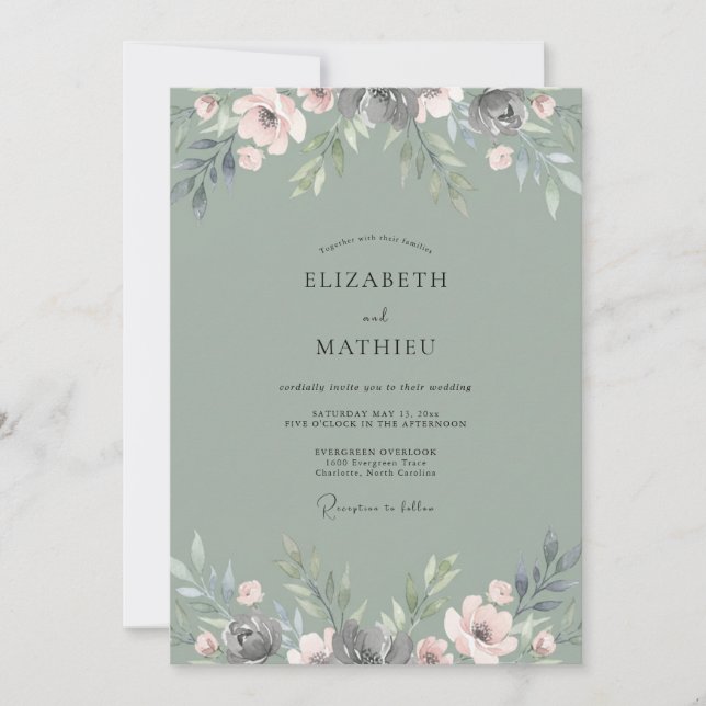 Invitation Mariage au pétale d'olive atténué (Devant)