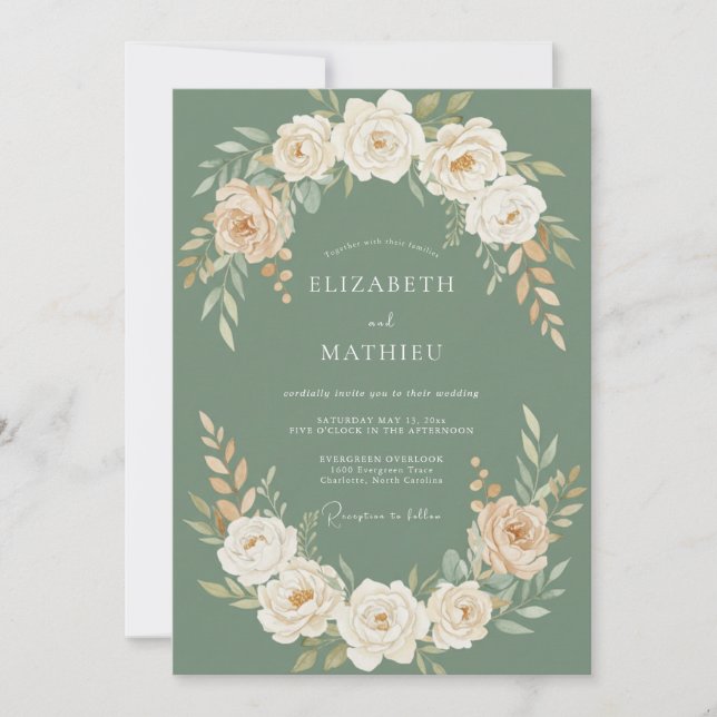 Invitation Mariage au pétale d'olive atténué à l'aquarelle (Devant)