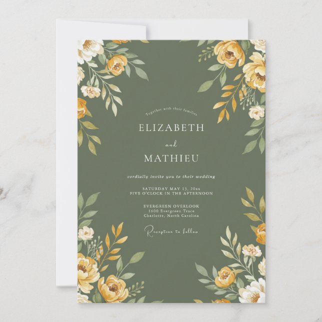 Invitation Mariage au pétale d'or olive (Devant)
