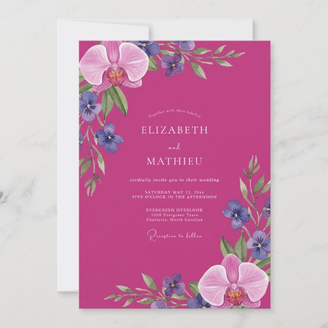 Invitation Mariage au pétale d'orchidée magenta (Devant)