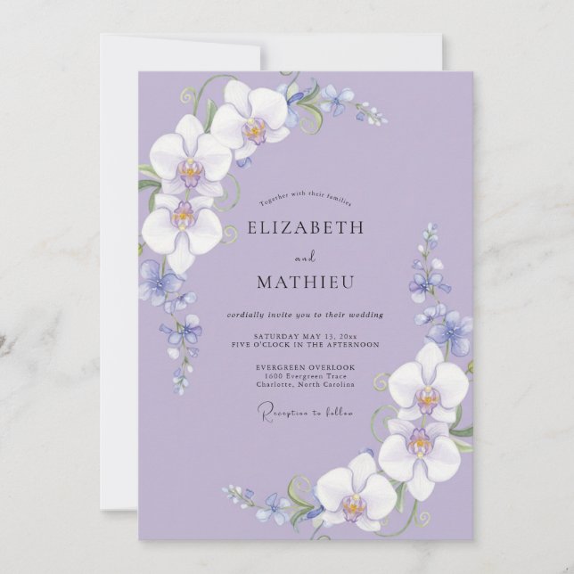 Invitation Mariage au pétale d'orchidée violette (Devant)
