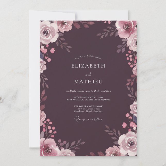 Invitation Mariage au pétale mauve prune (Devant)