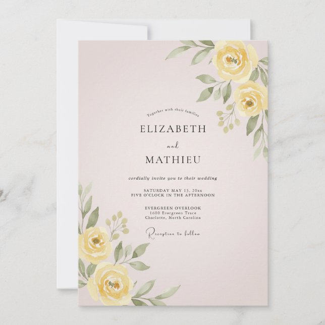 Invitation Mariage au pétale rose pastel de beurre (Devant)