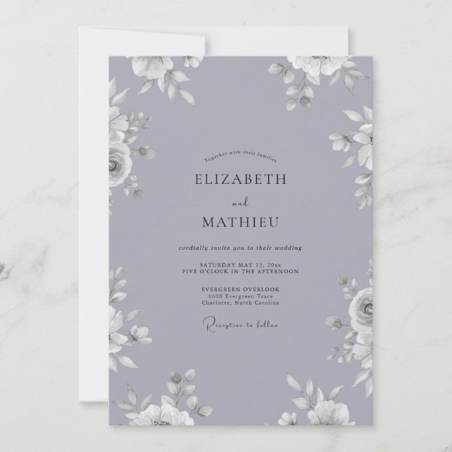 Invitation Mariage au pétale violet assourdi (Devant)