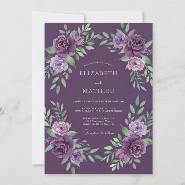 Invitation Mariage au pétale violet profond (Devant)