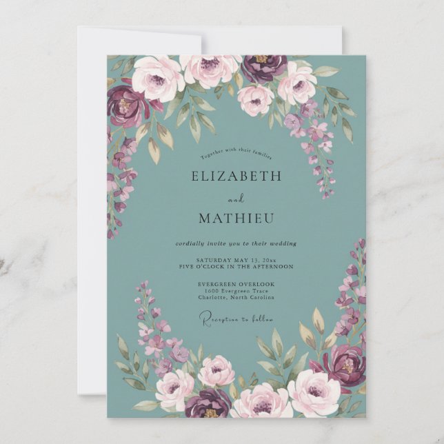 Invitation Mariage au Pétales d'Améthyste Ardoise (Devant)