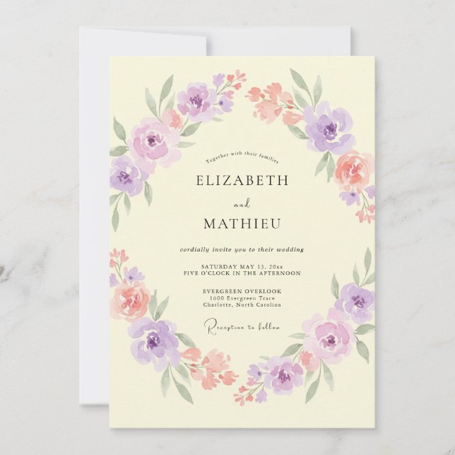 Invitation Mariage au Pétales d'Améthyste Beurre (Devant)