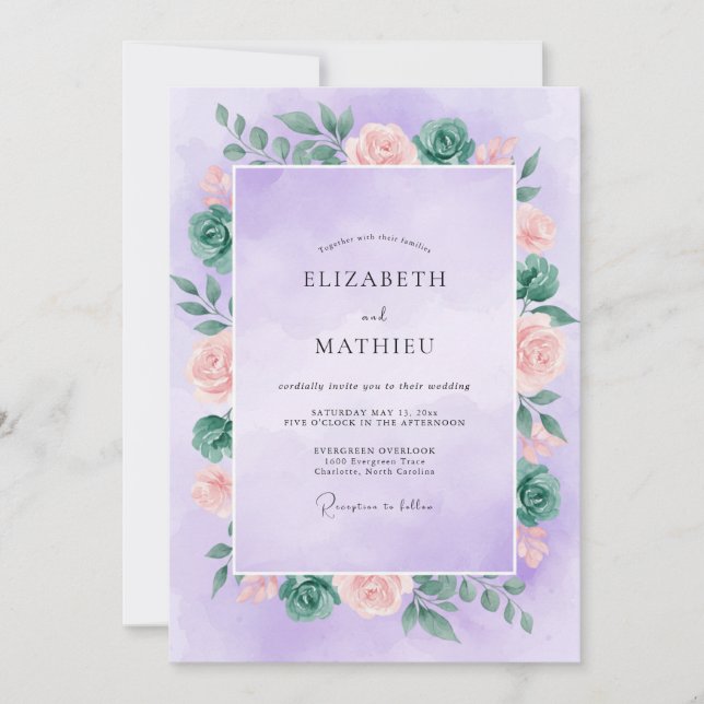 Invitation Mariage au Pétales de Abricot Lilas (Devant)