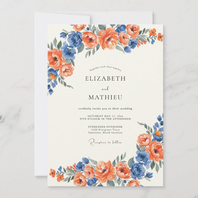 Invitation Mariage au Pétales de Centaurée Orange (Devant)