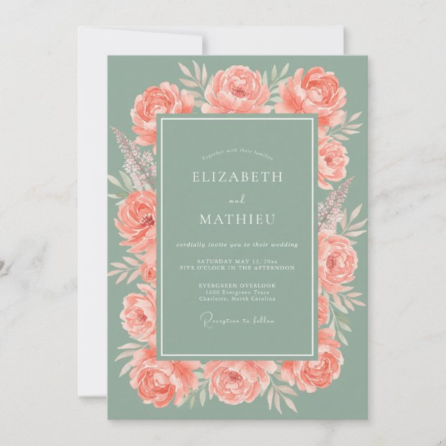 Invitation Mariage au Pétales de Corail sur Ardoise (Devant)